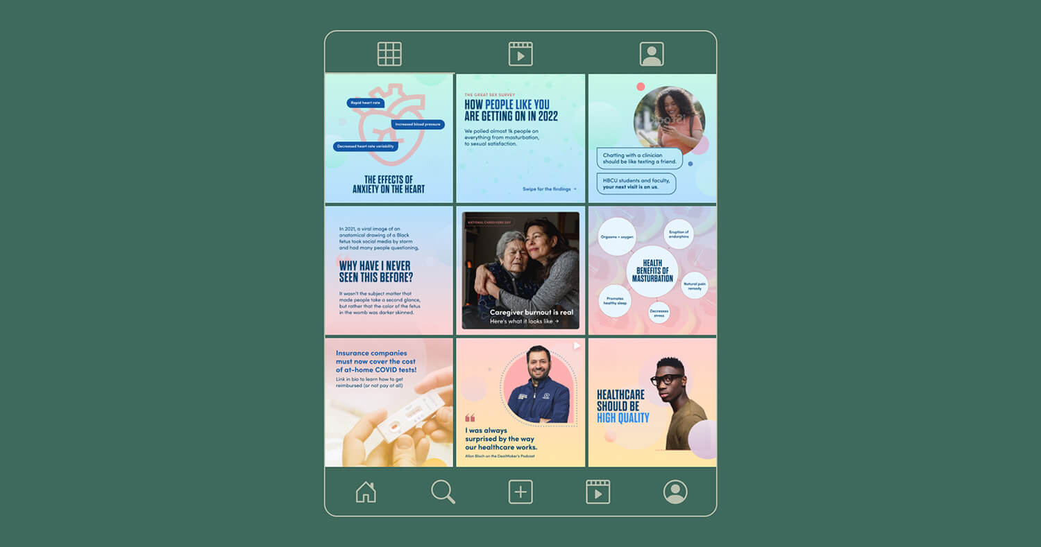 Instagram grid mockup of 9 posts from K Health's account