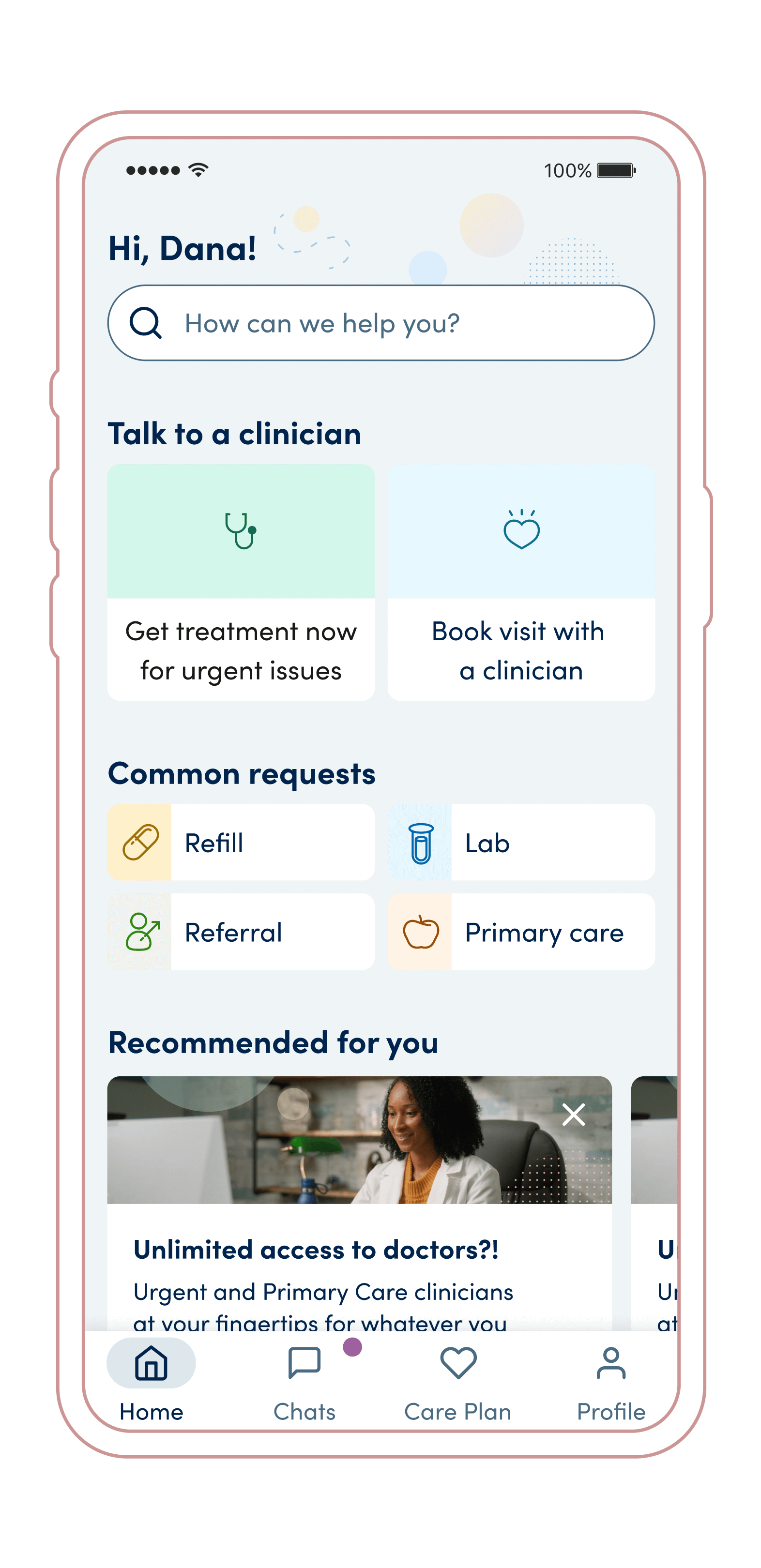 Member Home screen in the K Health app