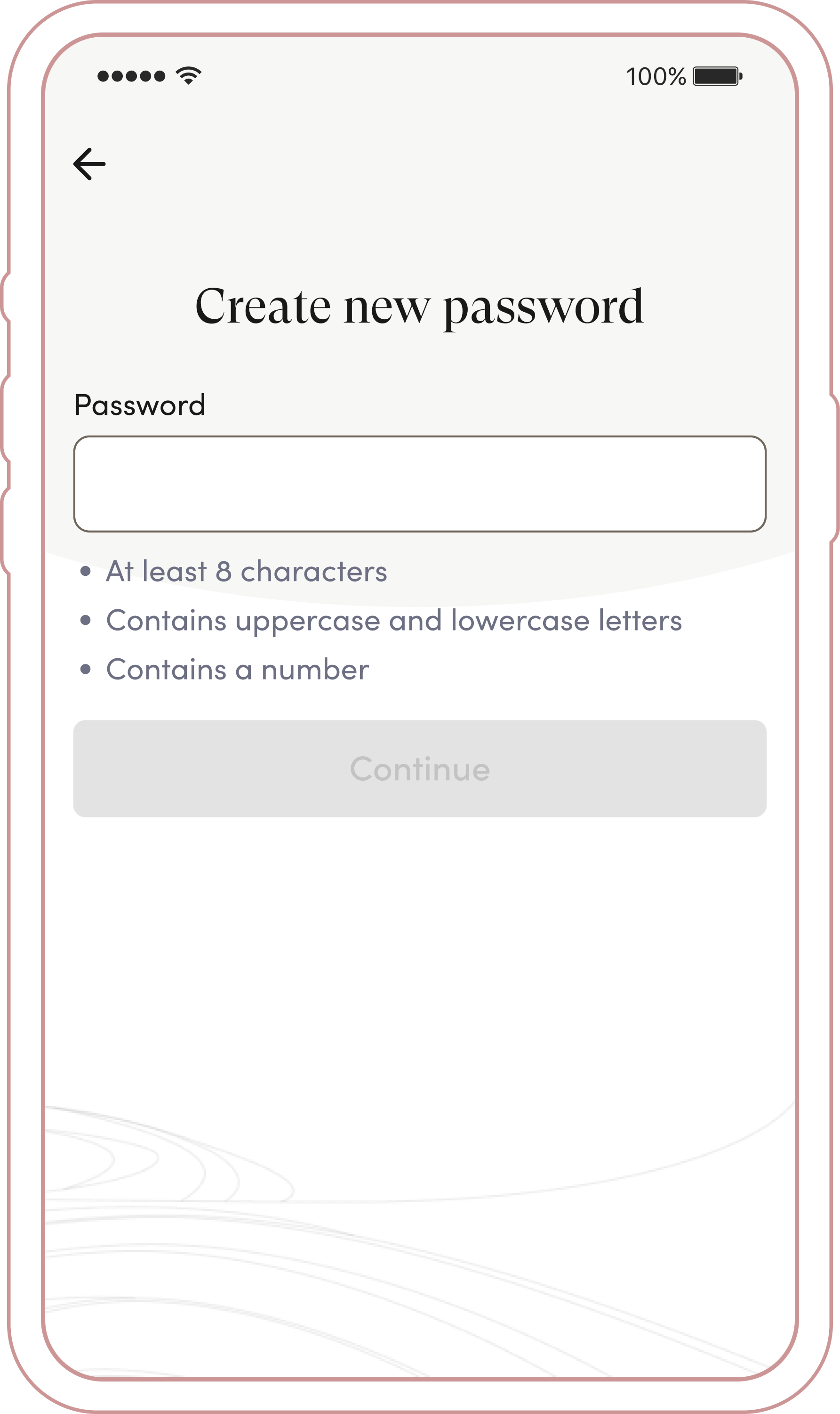 Create New Password screen for returning users in the Cedars-Sinai Connect app