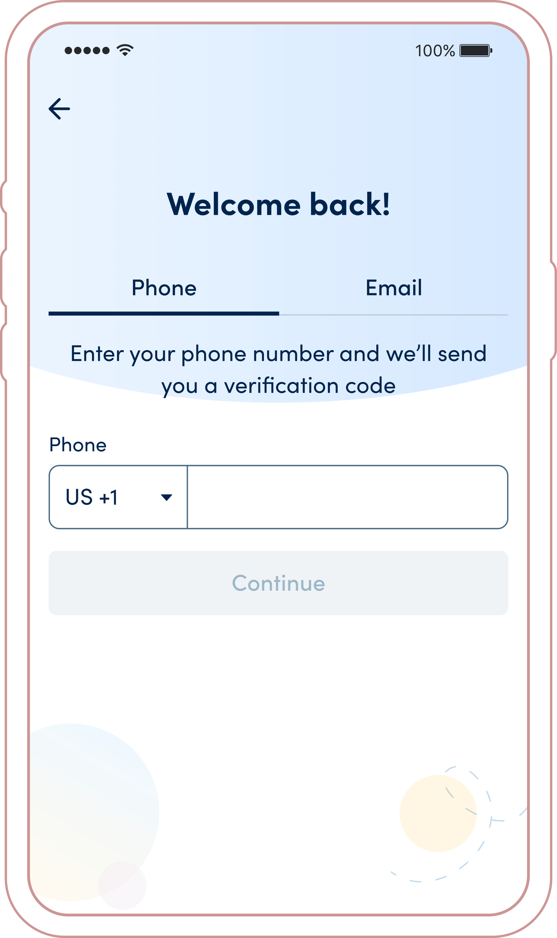 Phone Number Sign In screen for returning users in the K Health app