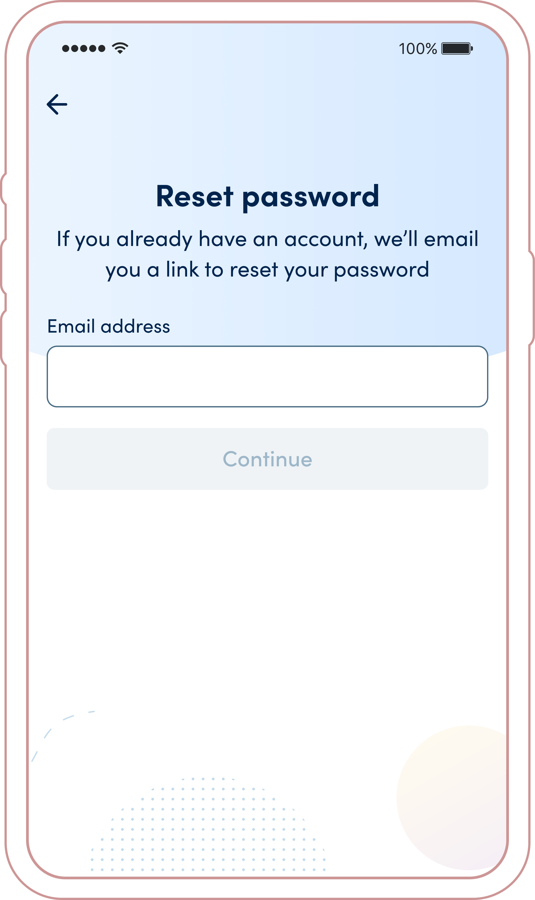 Reset Password screen for returning users in the K Health app
