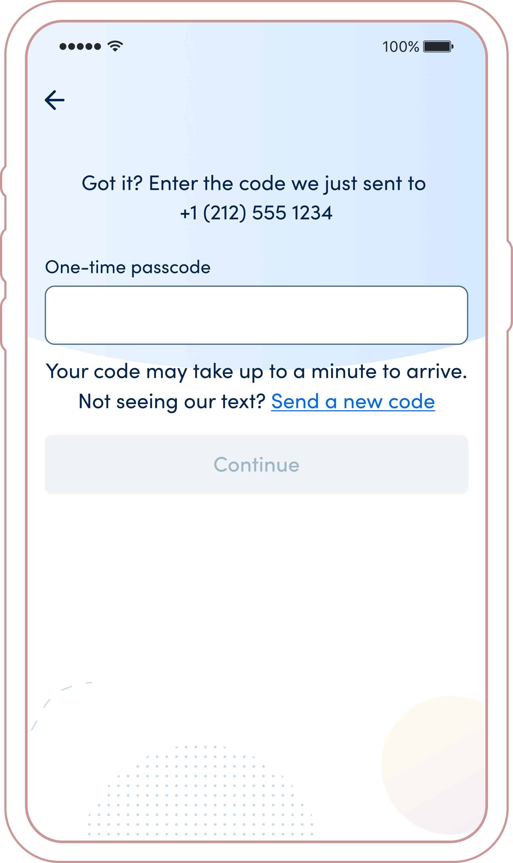 One-time Passcode screen for Account Creation in the K Health app