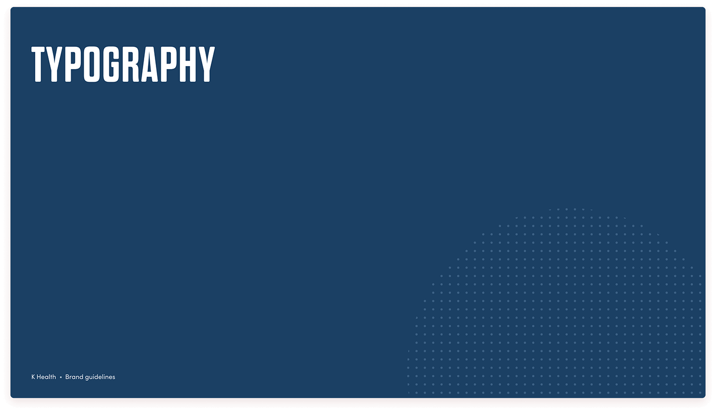 Title page for the 'Typography' section of the K Health brand book
