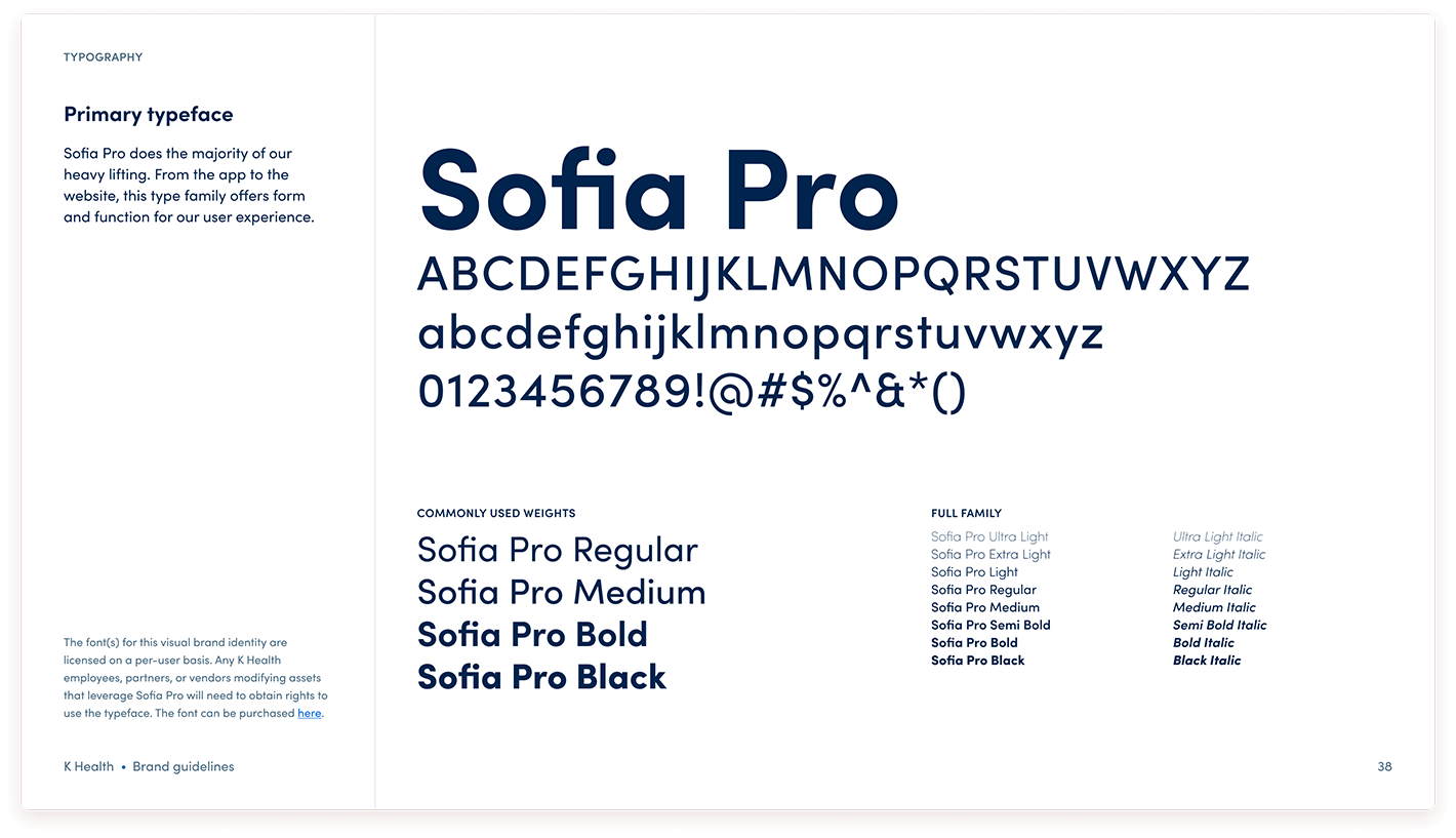 Primary typeface, Sofia Pro, and rules for usage