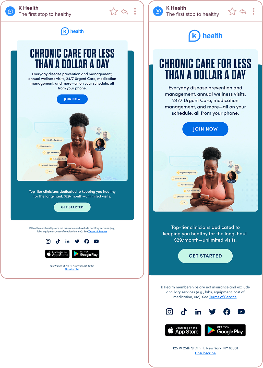Desktop and mobile version of an upsell email