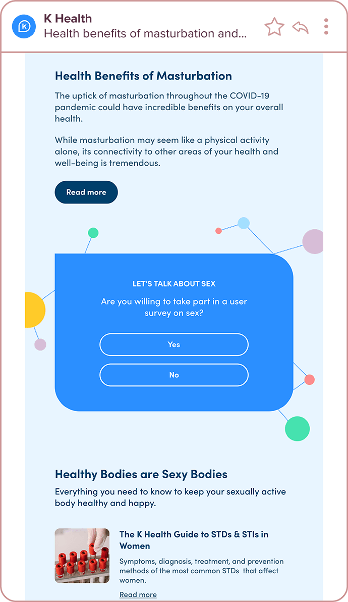 Desktop version of a newsletter that asked users to participate in a survey