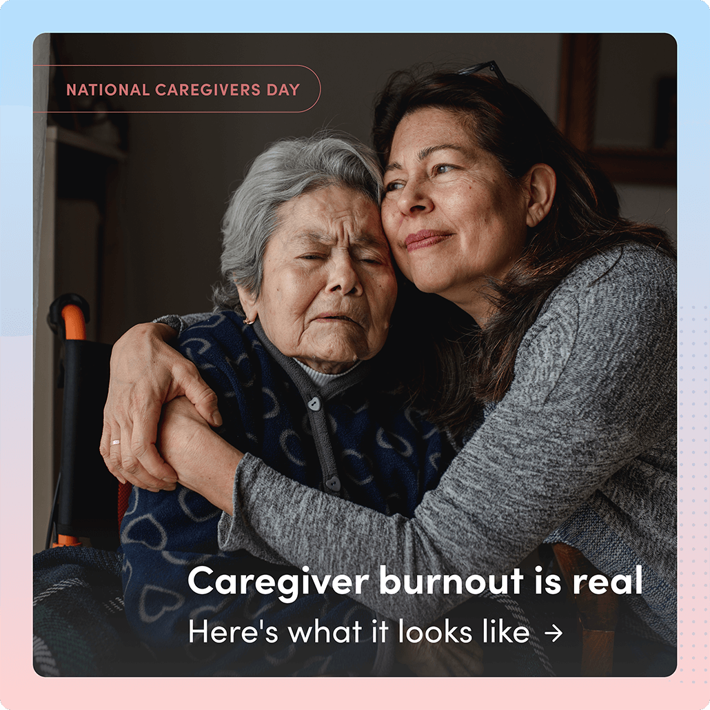 Title slide of an Instagram carousel post for National Caregivers Day talking about caregiver burnout