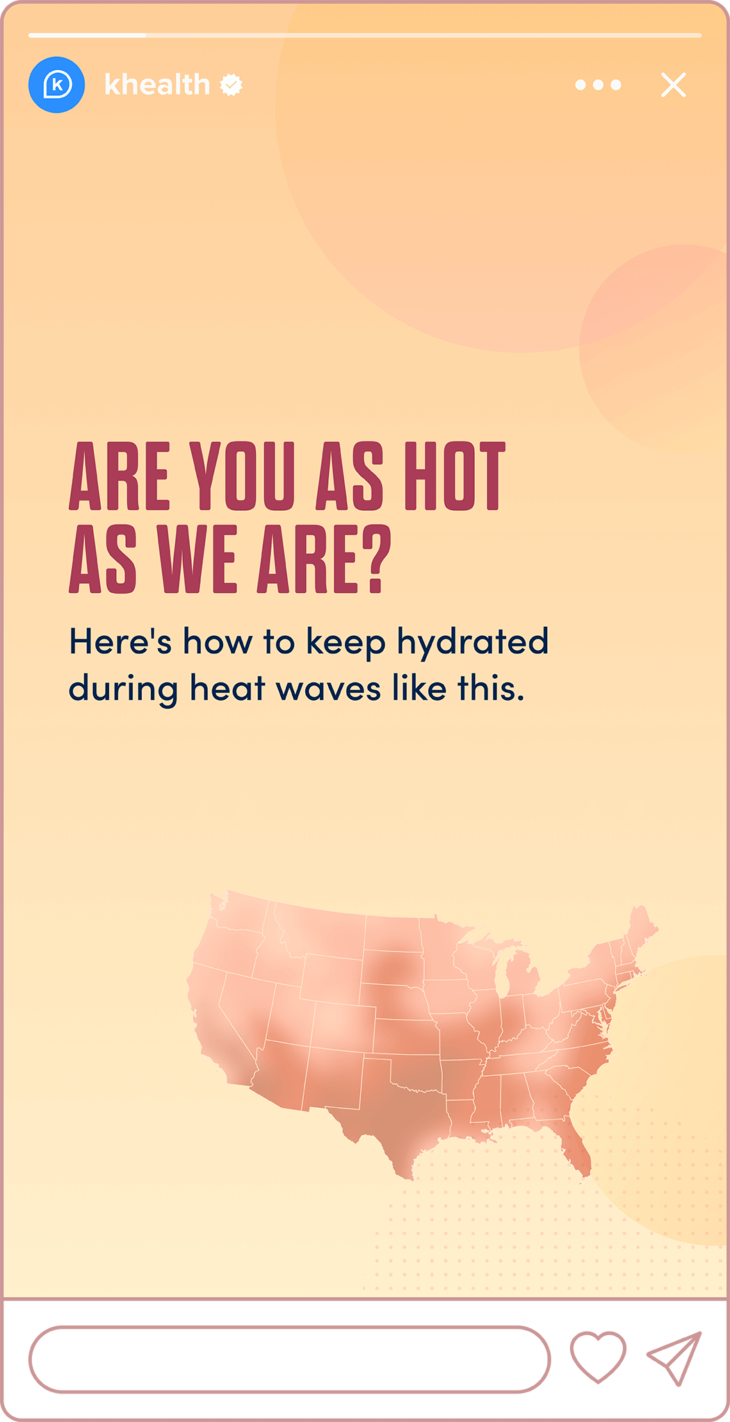 Instagram story directing people to an article with tips on staying hydrated during a heatwave