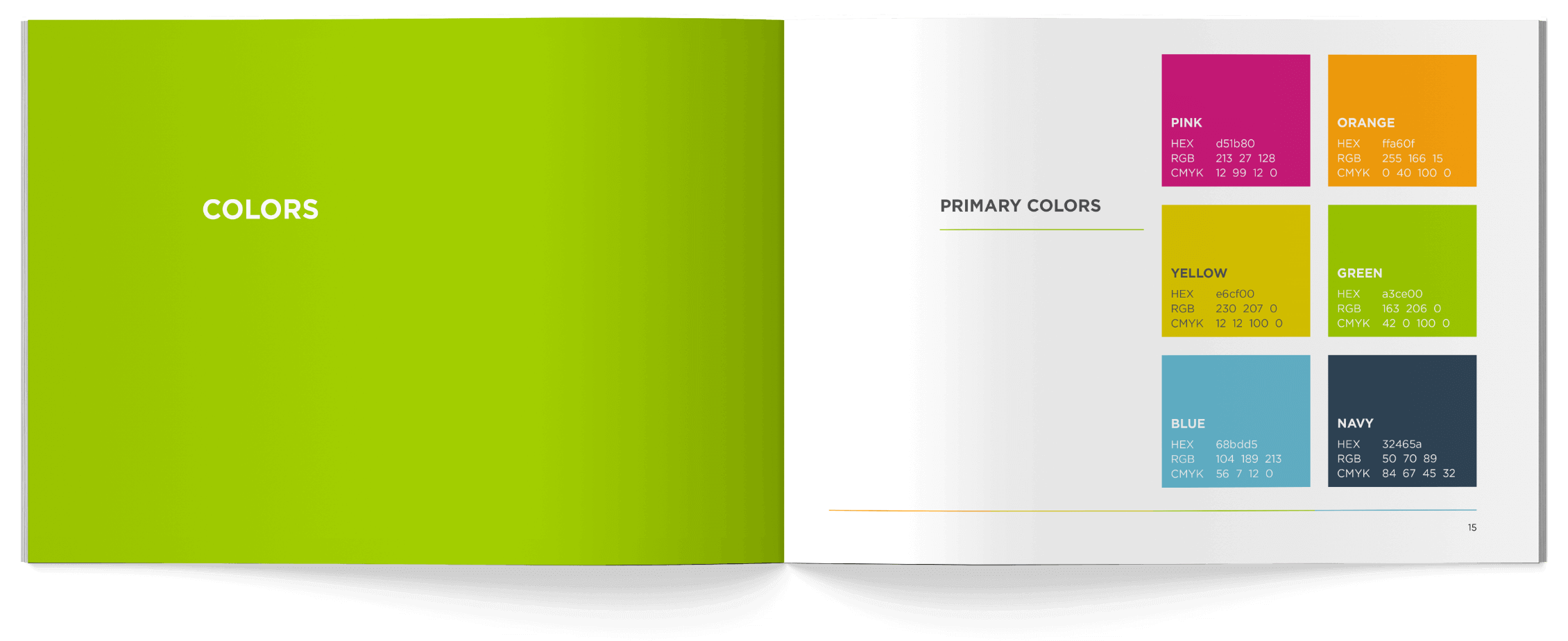 Color pages of the Pretty Instant brand book