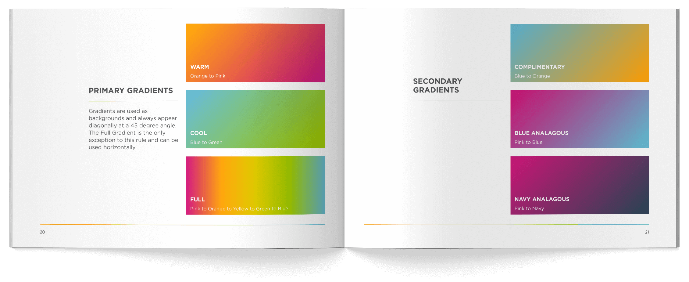 Gradient pages of the Pretty Instant brand book