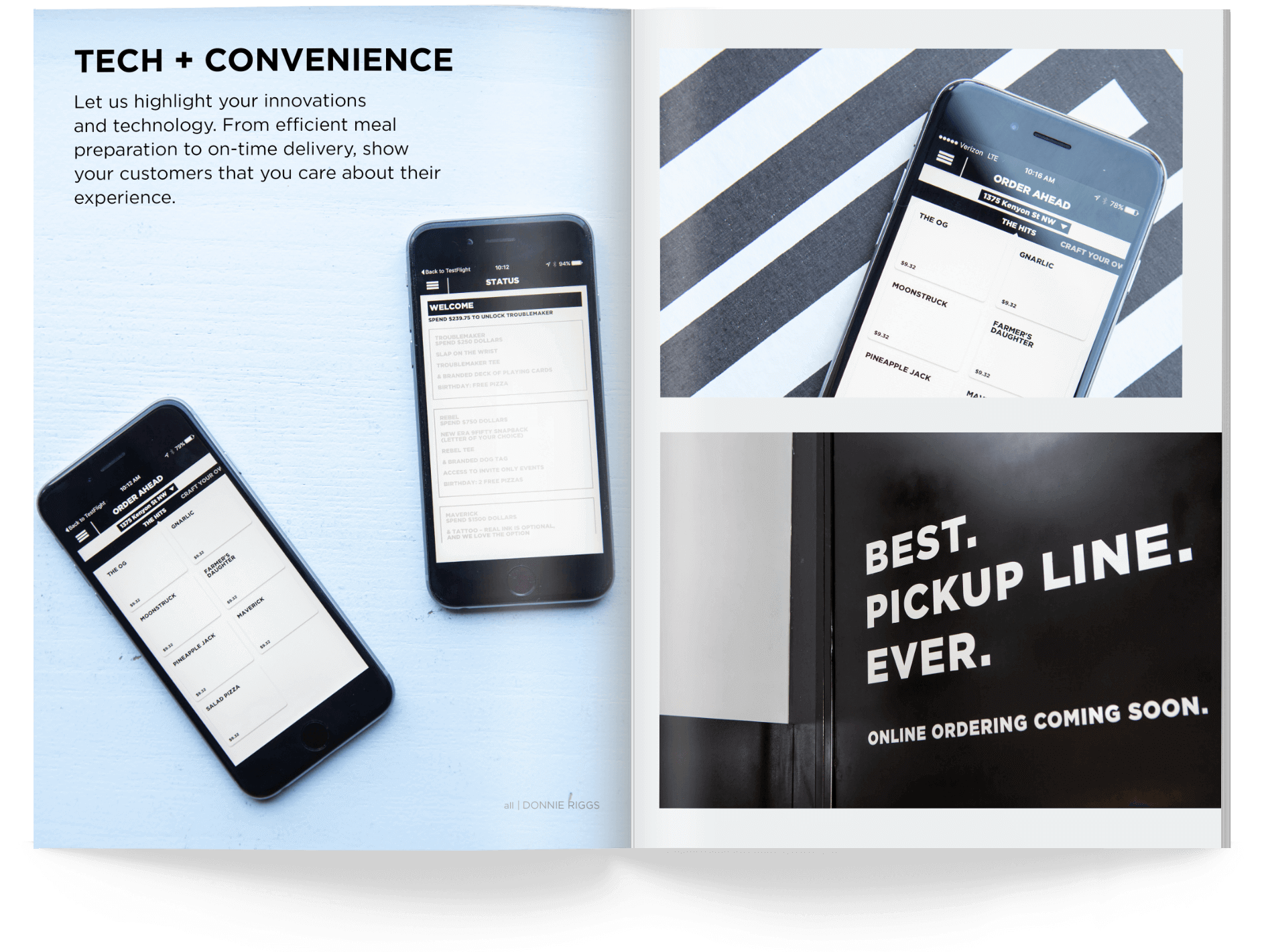 Tech and convenience pages of the food, drink, and restaurant brochure