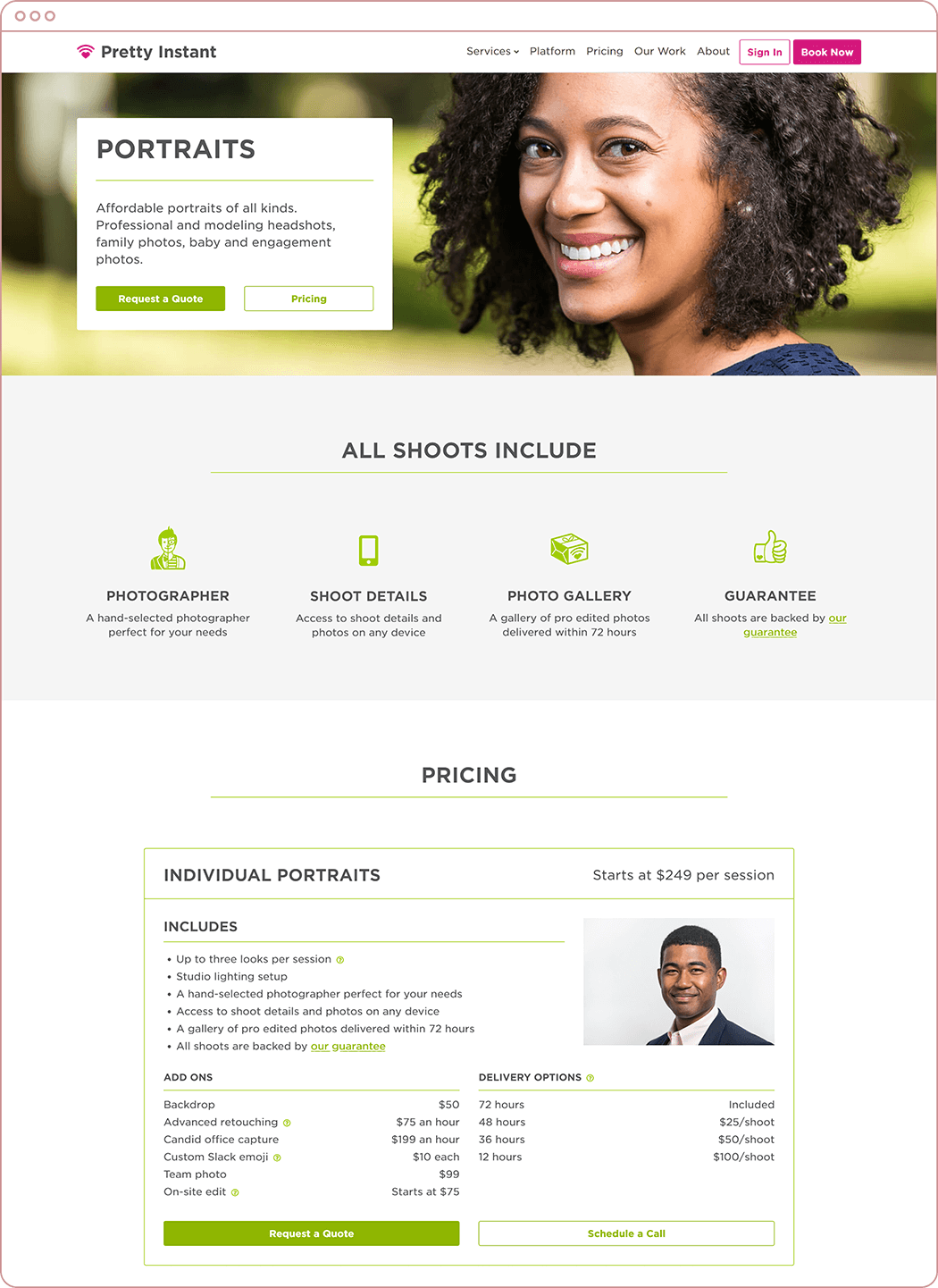 Portrait services page
