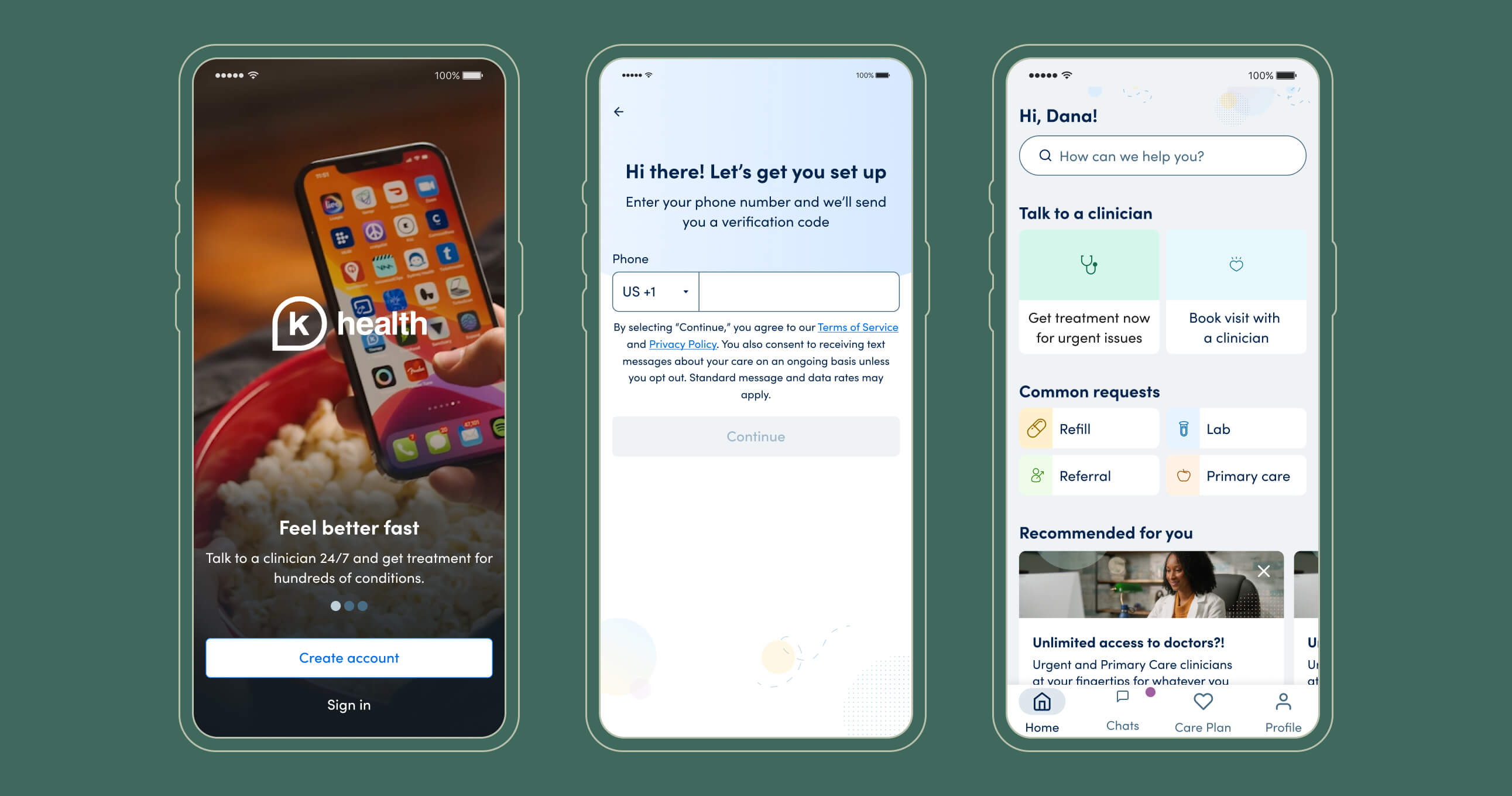 Computer and phone mockups featuring the K Health home page on desktop and a Weight Management landing page on mobile